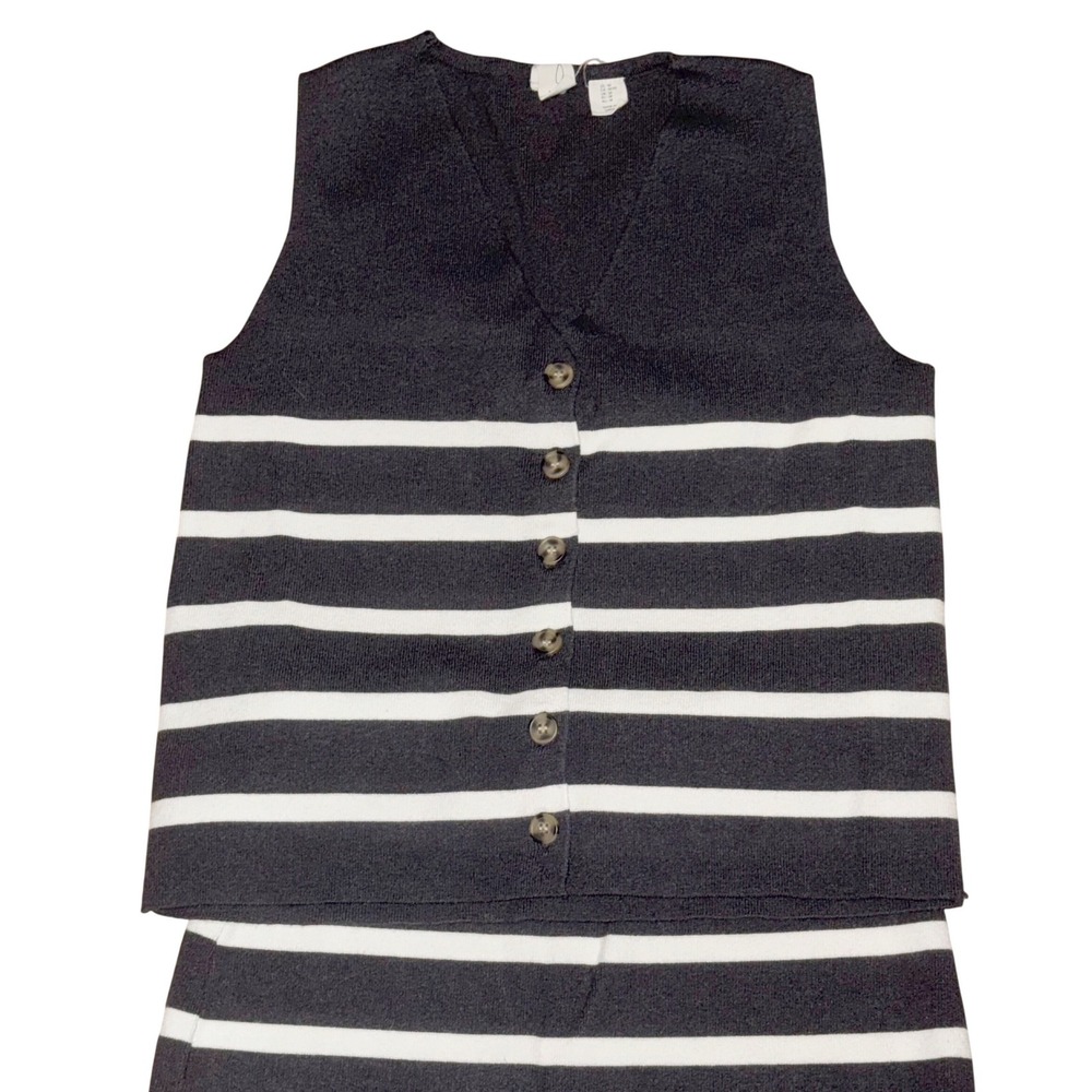 Joie Charcoal White Striped Knit Two Piece Top Maxi Skirt Matching Set Size M - Picture 2 of 6